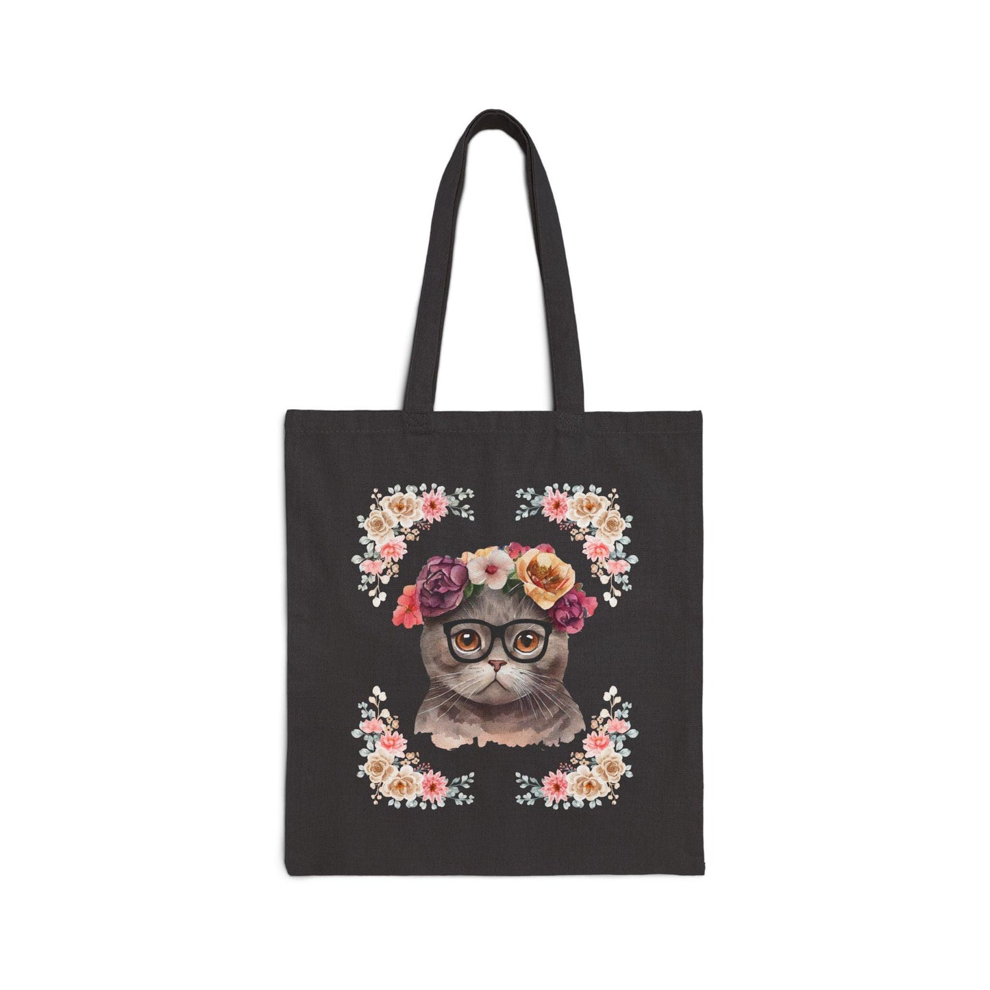 Geeky Goddess Dark Gray Cat Cotton Canvas Tote Bag