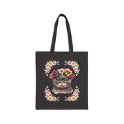 Geeky Goddess Dark Gray Cat Cotton Canvas Tote Bag