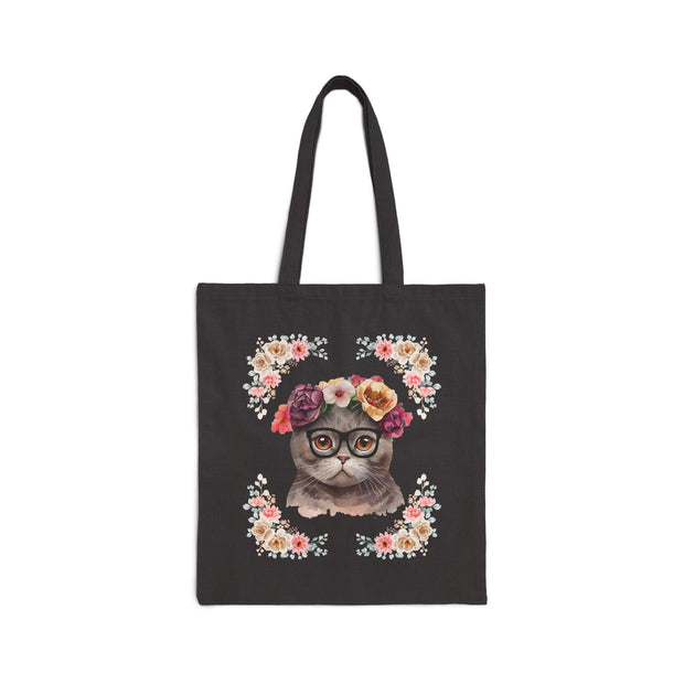 Geeky Goddess Dark Gray Cat Cotton Canvas Tote Bag