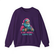 Santa with Game Controller Crewneck, Stay Merry Game On Holiday Sweatshirt