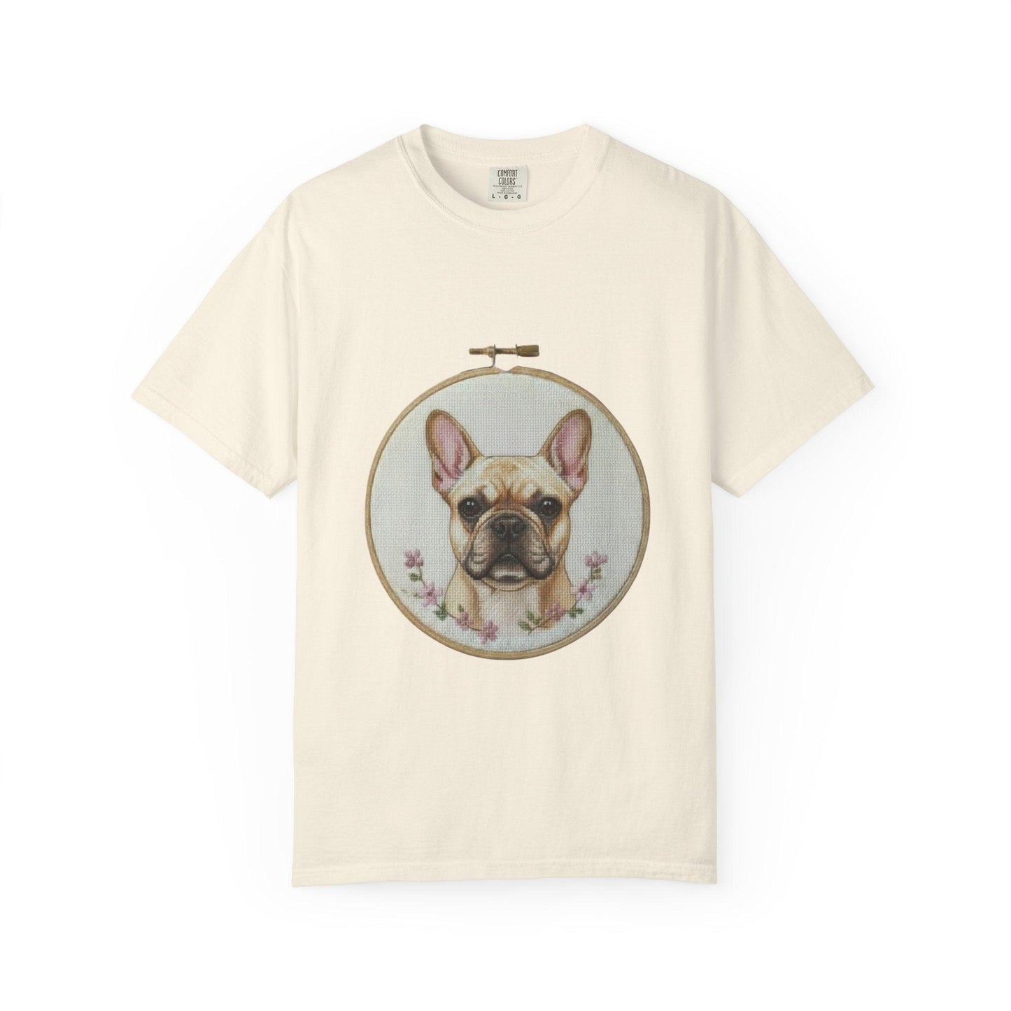 French Bulldog Portrait T-Shirt | Embroidery Hoop Dog Illustration