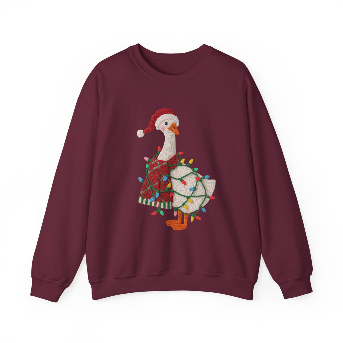 Christmas Goose Wearing Santa Hat Crewneck Sweatshirt | Holiday Duck in Lights
