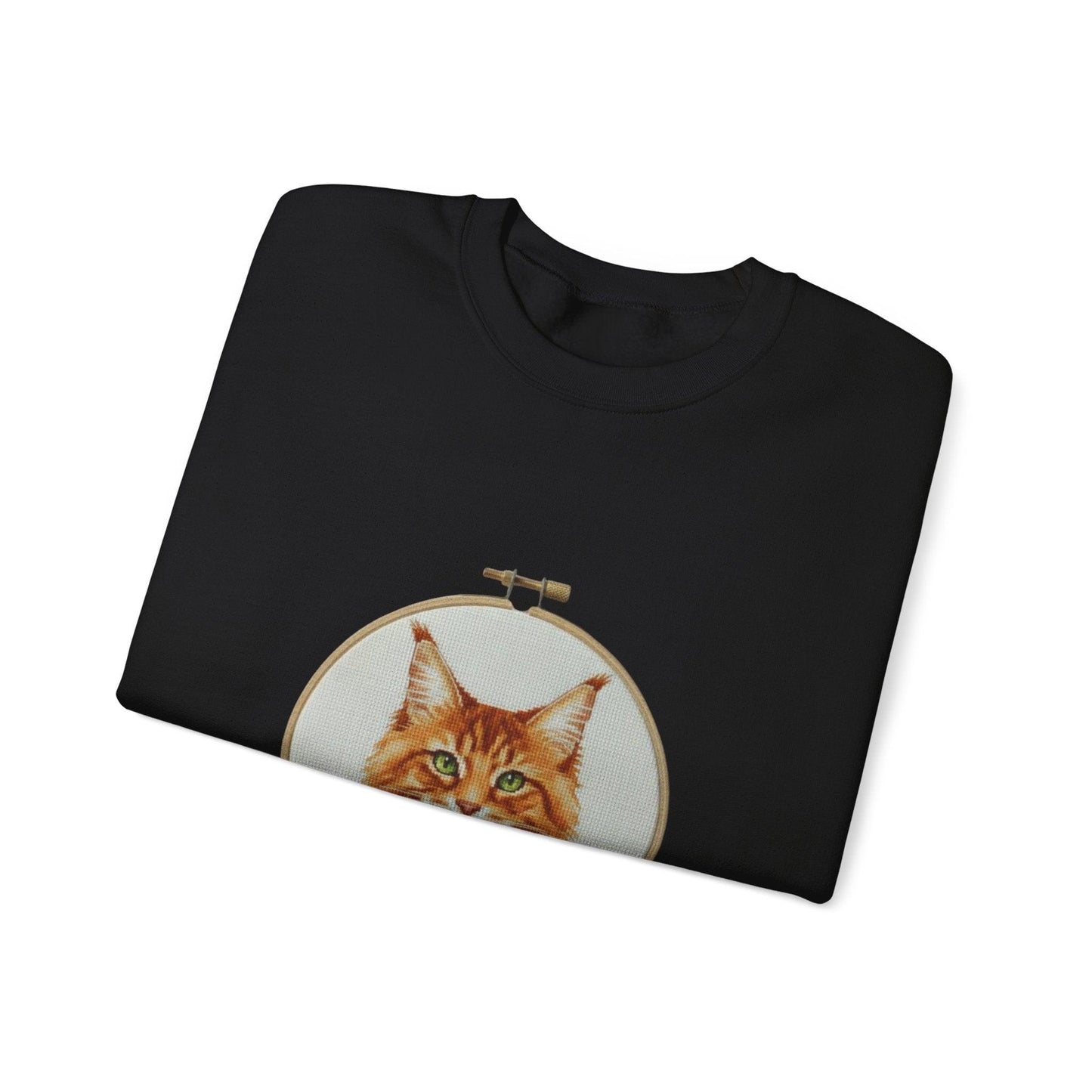 Orange Tabby Cat Sweatshirt, Cat Mom Gift, Cross Stitch Cat Portrait, Embroidery Hoop Floral Crewneck