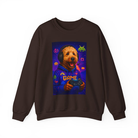 Gaming Golden Doodle Illustration Crewneck Sweatshirt | Retro Arcade Gamer