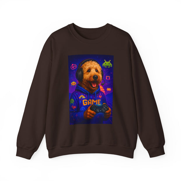 Gaming Golden Doodle Illustration Crewneck Sweatshirt | Retro Arcade Gamer