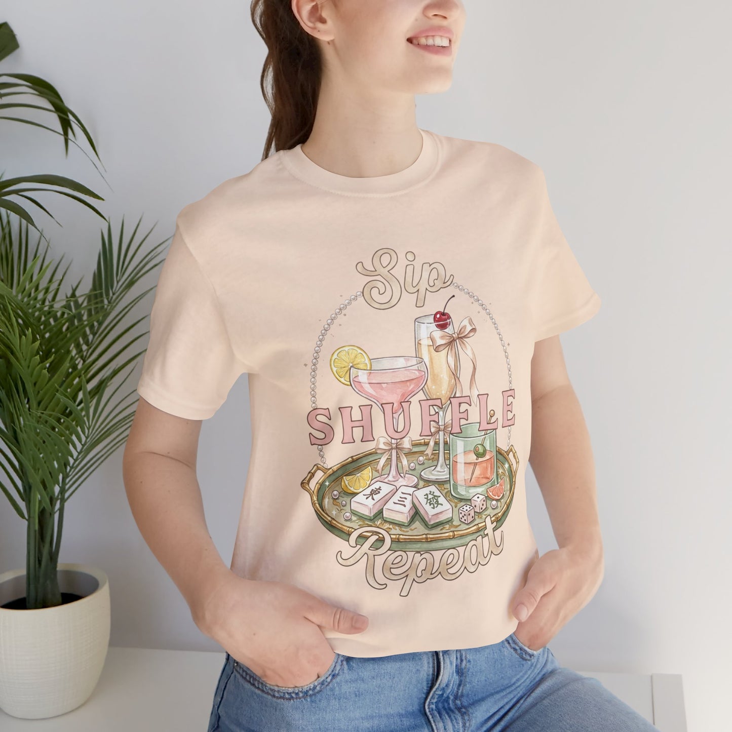 Sip Shuffle Repeat Shirt, Mahjong Social Club Tee, Pastel Girls Night Graphic Shirt, Mahjong Lover Gift