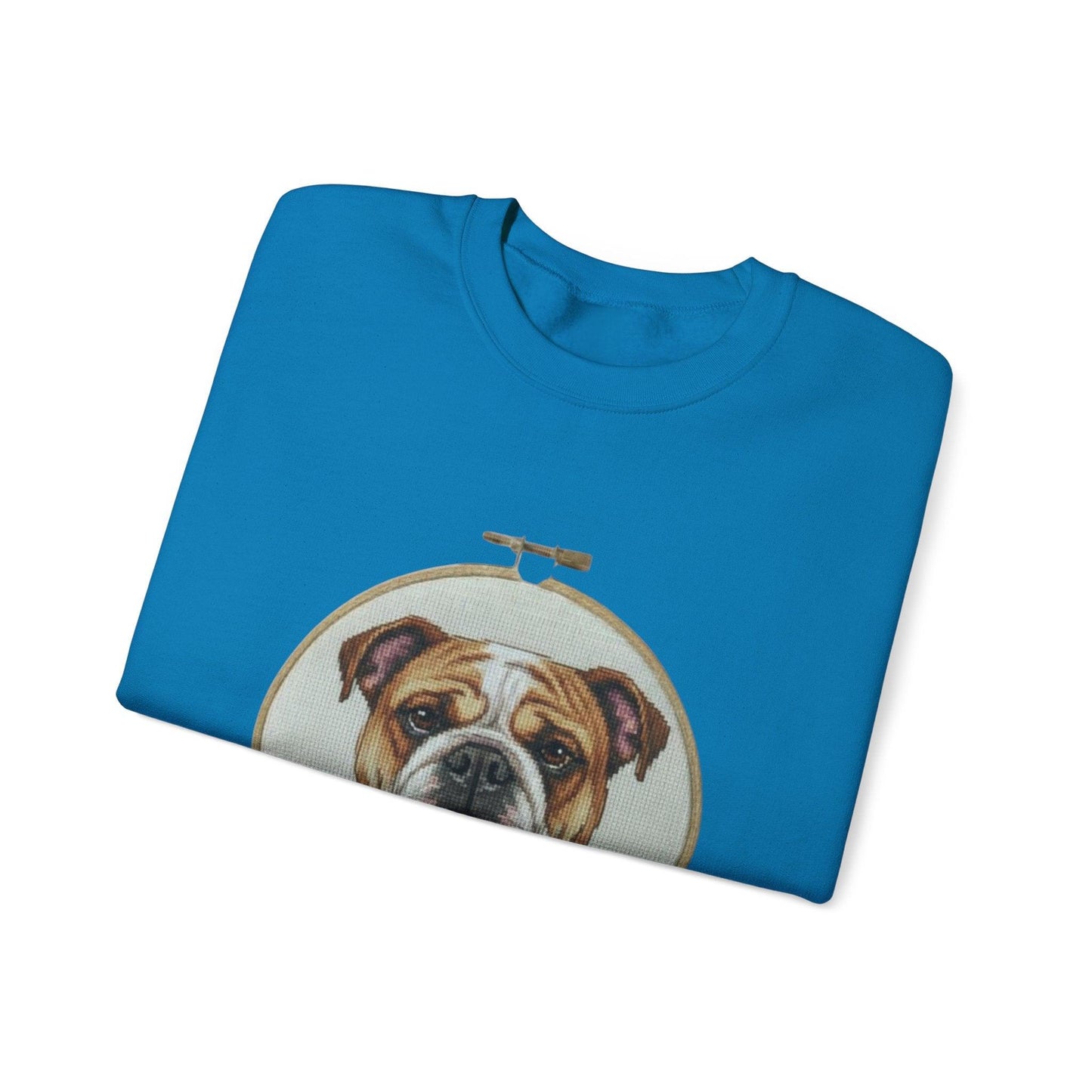 English Bulldog Portrait Sweatshirt | Vintage Embroidery Hoop Dog Crewneck