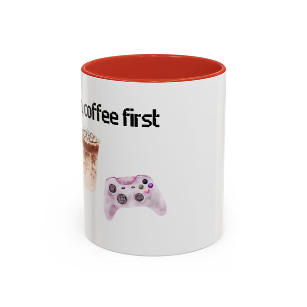 'Game On, Coffee First' Accent Coffee Mug