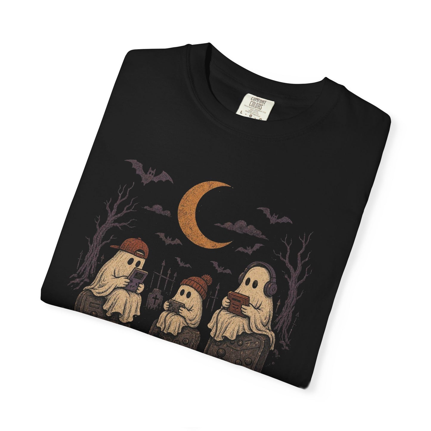 Cute Ghost Gamers T-shirt | Halloween Graveyard Controller Design