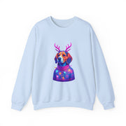 Beagle with Reindeer Antlers Sweatshirt | Colorful Holiday Dog Illustration
