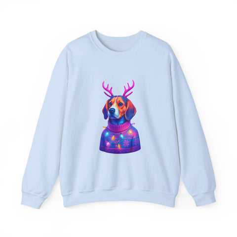 Beagle with Reindeer Antlers Sweatshirt | Colorful Holiday Dog Illustration