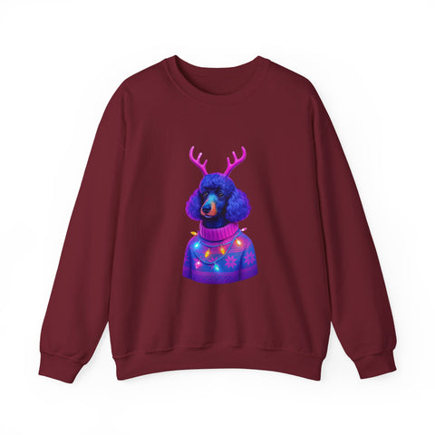 Neon Poodle with Antlers Sweatshirt | Colorful Holiday Sweater Illustration