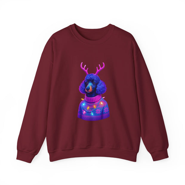 Neon Poodle with Antlers Sweatshirt | Colorful Holiday Sweater Illustration