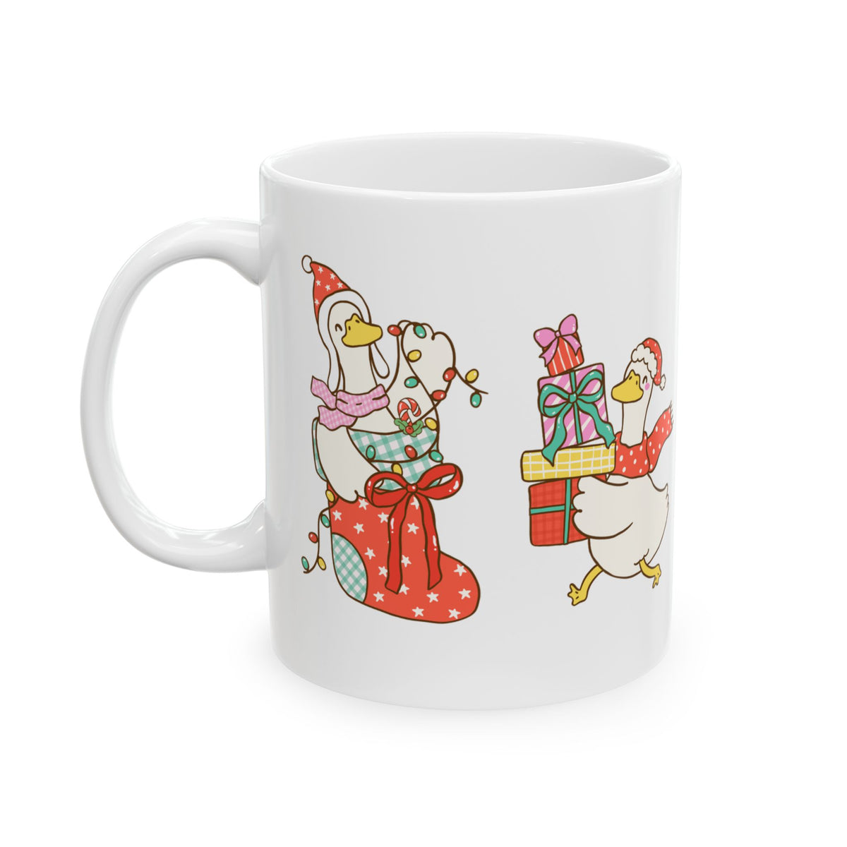 Christmas Duck Carrying Presents Mug | Holiday Ceramic Coffee Cup
