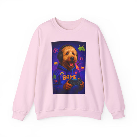Gaming Golden Doodle Illustration Crewneck Sweatshirt | Retro Arcade Gamer