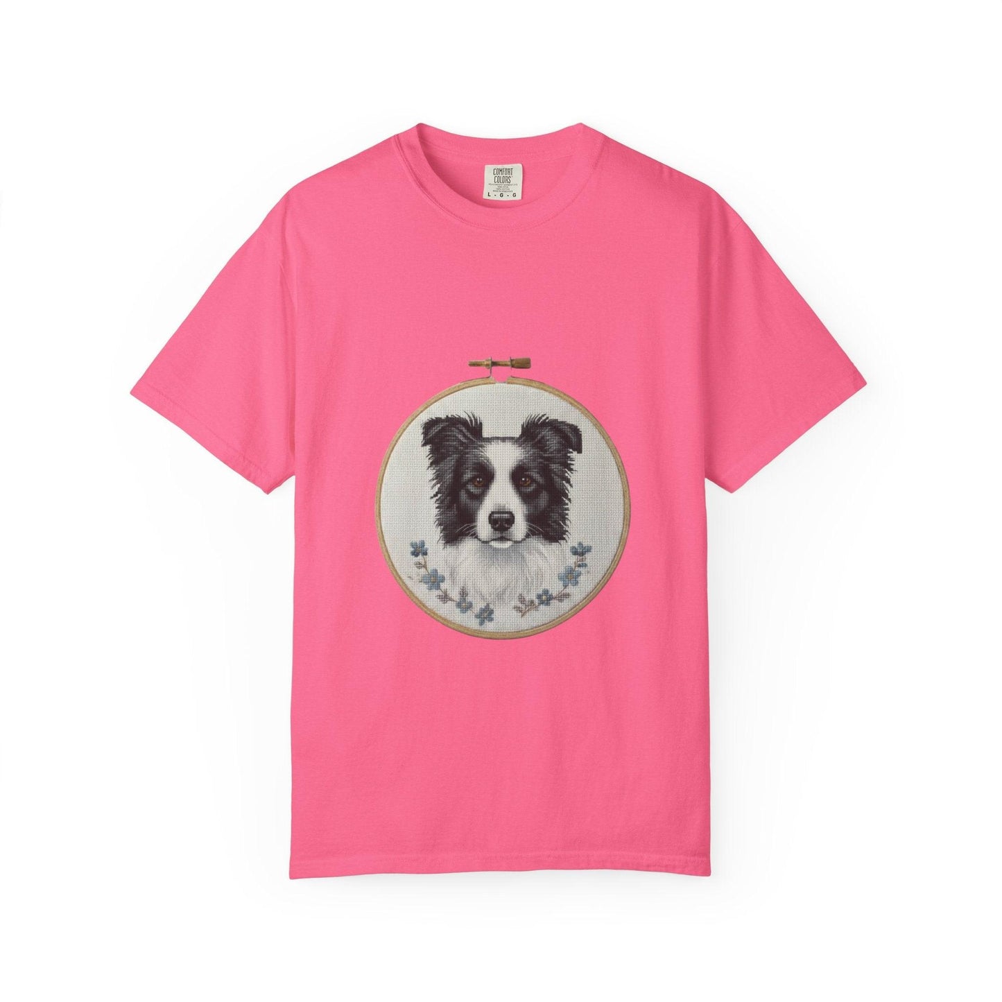 Border Collie Shirt, Dog Mom Gift, Cross Stitch Dog Portrait Tee, Embroidery Hoop Floral Pet Lover Top