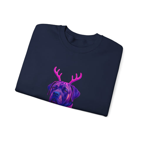 Neon Reindeer English Mastiff Sweatshirt | Dog with Antlers, Holiday Lights Sweater