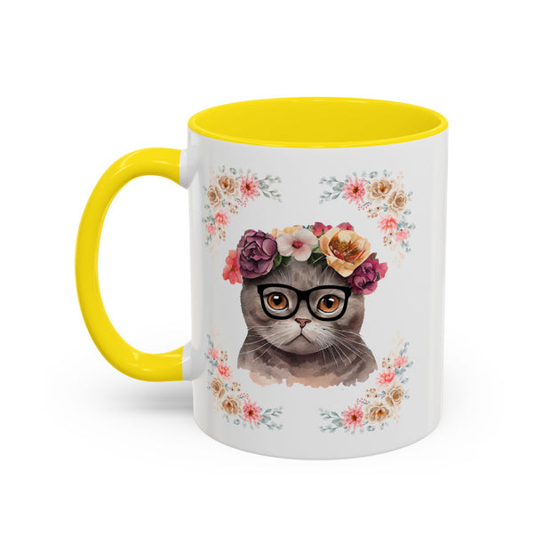 Geeky Goddess Dark Gray Cat Accent Coffee Mug