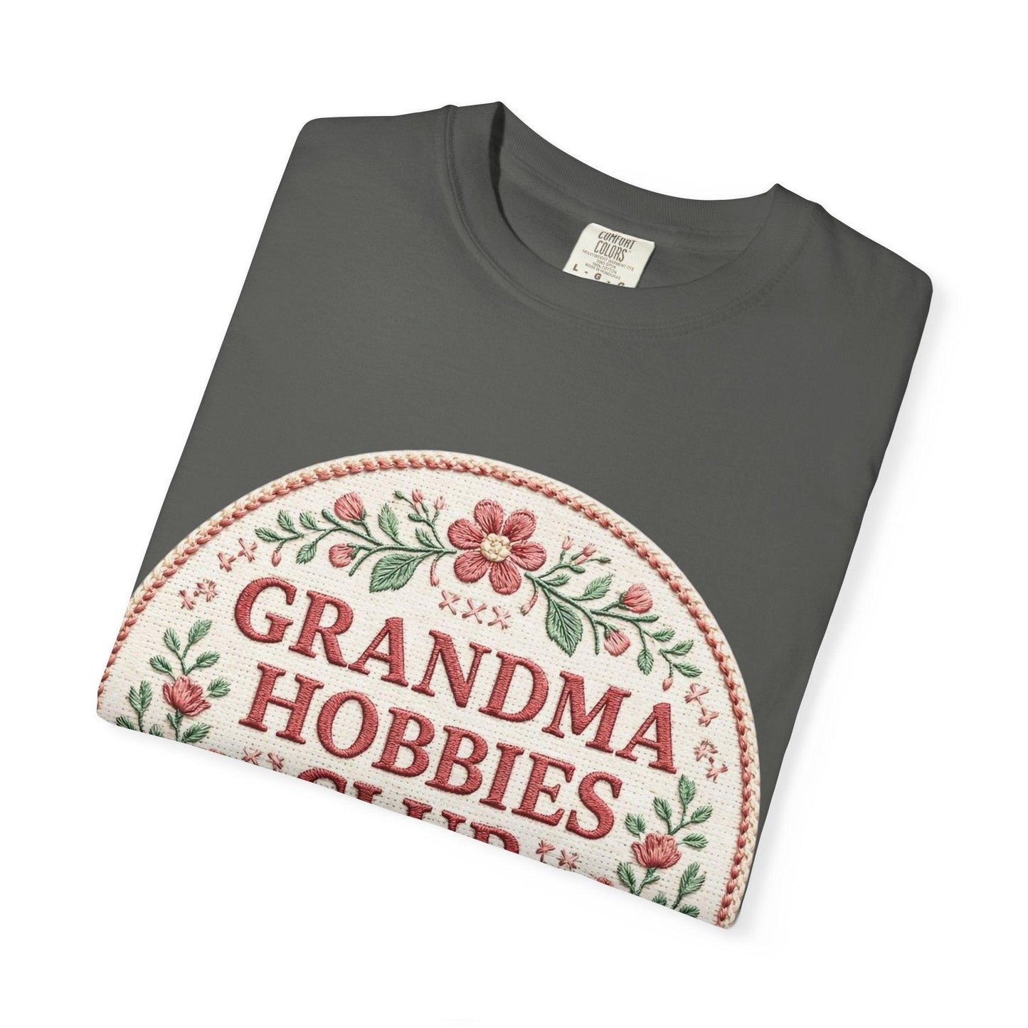 Grandma Hobbies Club T-shirt | Floral Needlework Scissors Embroidery Design