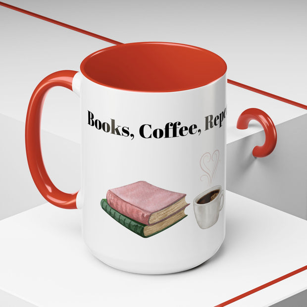 'Books, Coffee, Repeat' Accent Coffee Mug