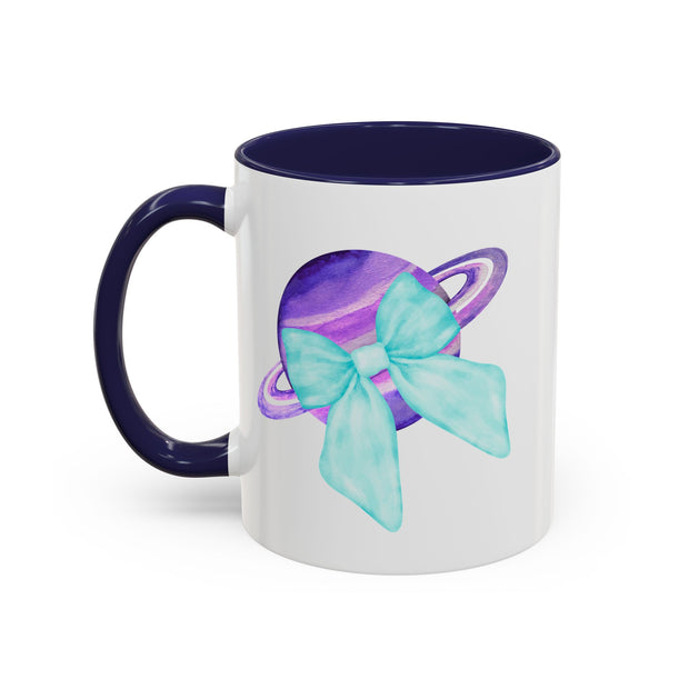 Purple Saturn Wrapped In A Bow Accent Coffee Mug