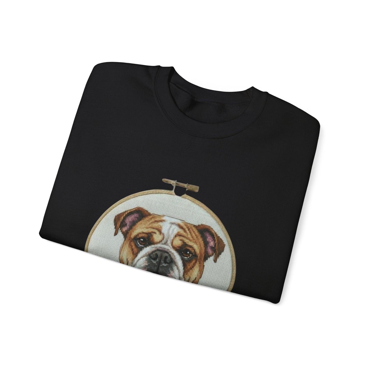 English Bulldog Portrait Sweatshirt | Vintage Embroidery Hoop Dog Crewneck