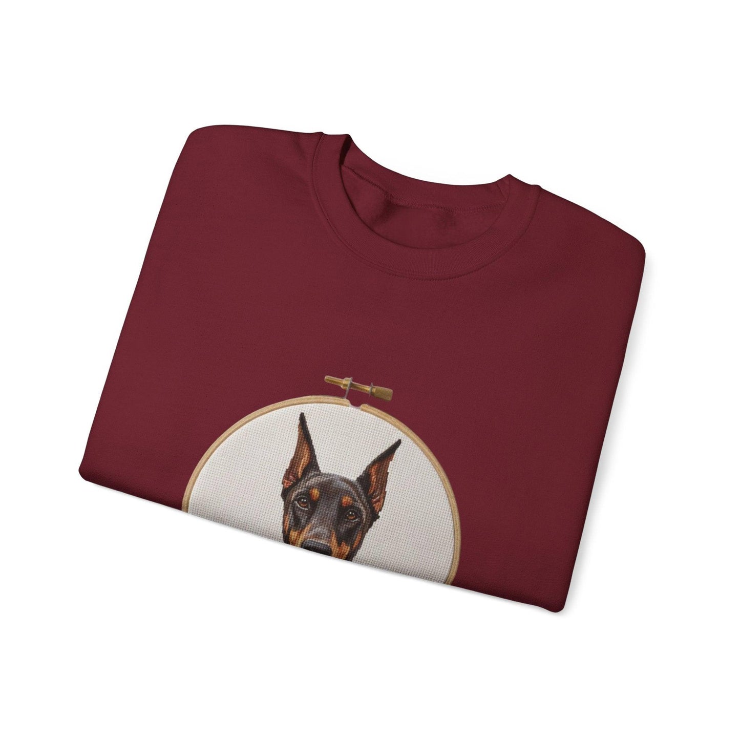 Doberman Portrait Embroidery Hoop Sweatshirt | Dog Face Crewneck
