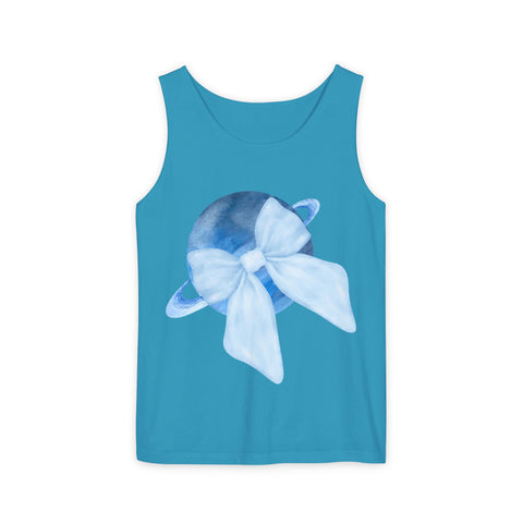 Blue Saturn Wrapped In Blue Bow Unisex Tank Top