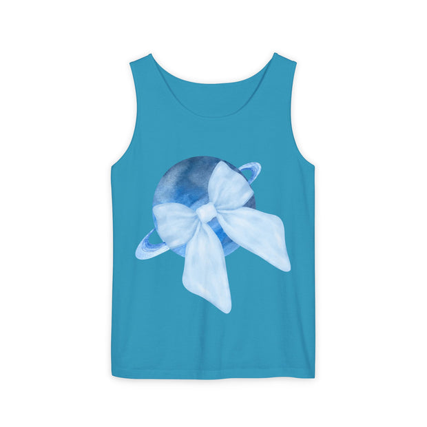 Blue Saturn Wrapped In Blue Bow Unisex Tank Top