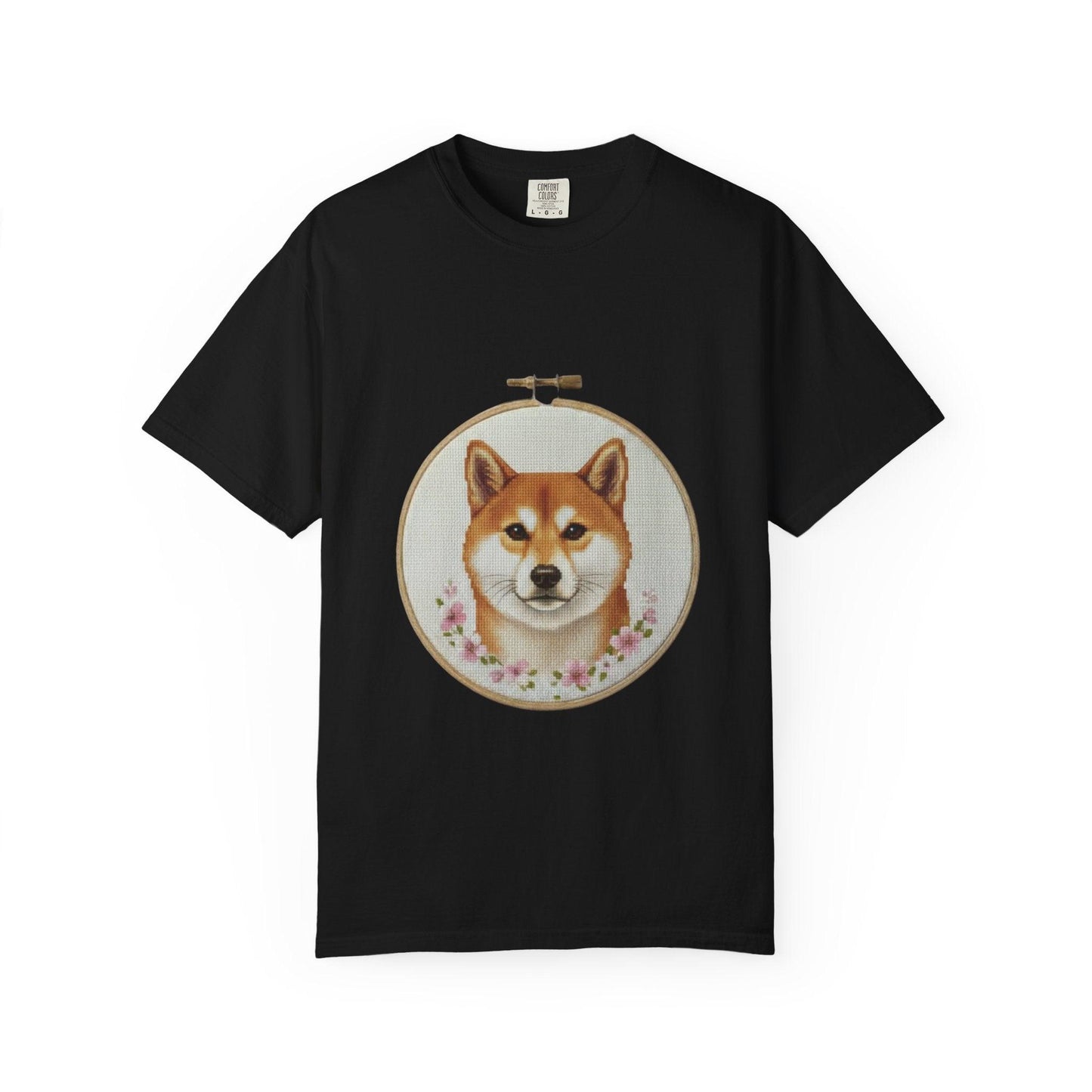 Shiba Inu Embroidery Hoop T-shirt | Dog Portrait Floral