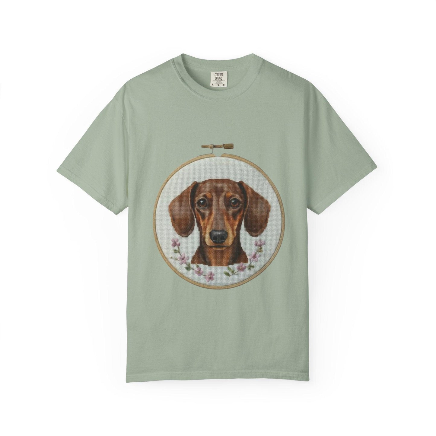 Dachshund Portrait T-shirt | Embroidery Hoop Dog Illustration