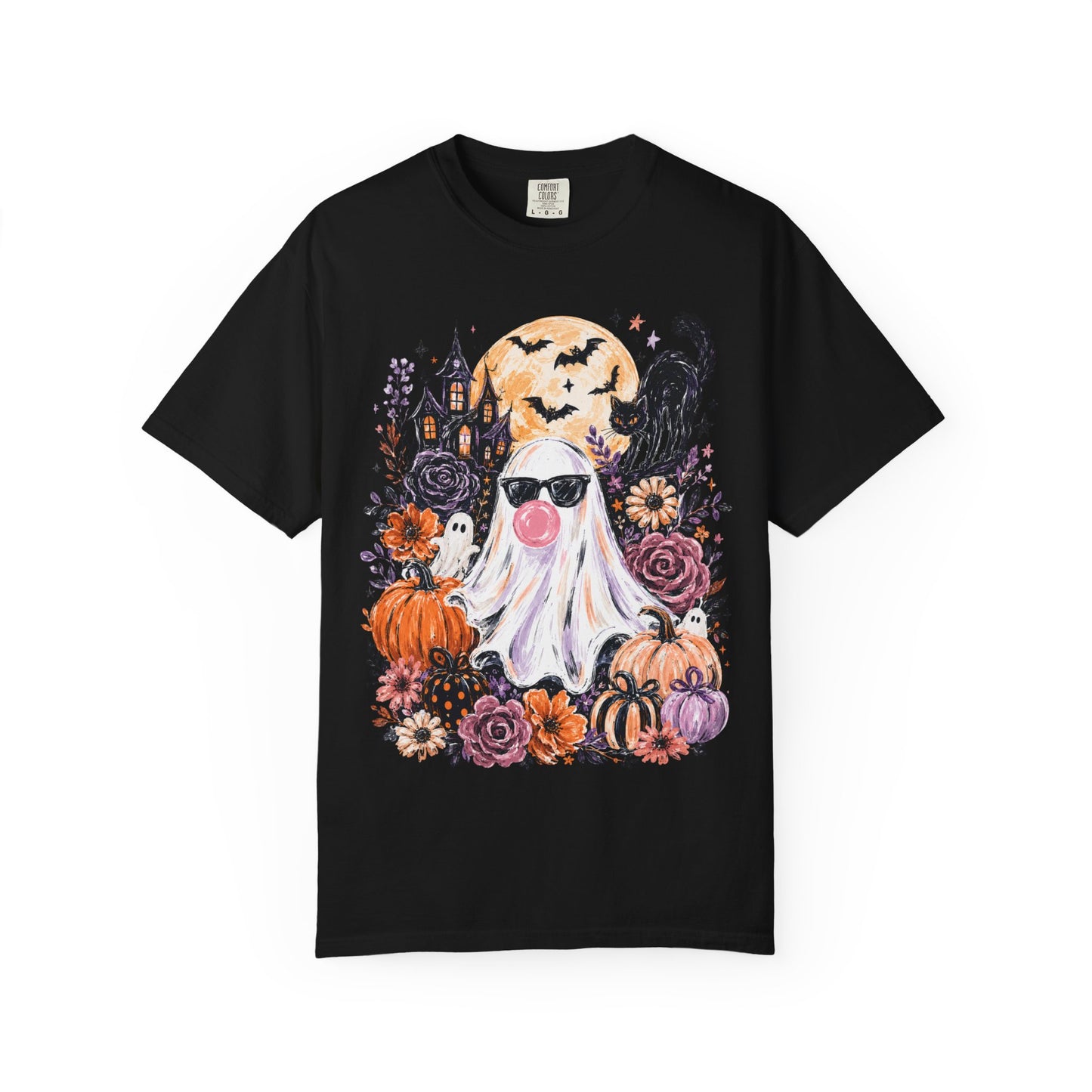 Cute Sunglasses Ghost Halloween T-shirt | Pumpkin, Black Cat, Haunted House