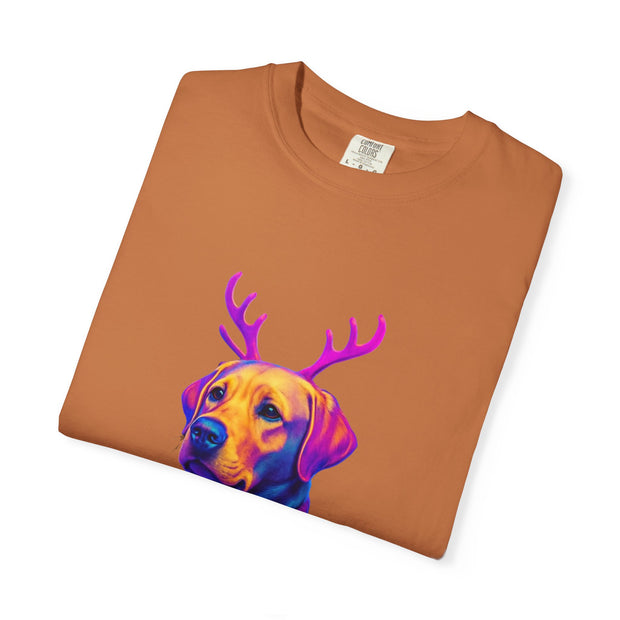Labrador Retriever with Reindeer Antlers T-Shirt | Neon Holiday Sweater Dog