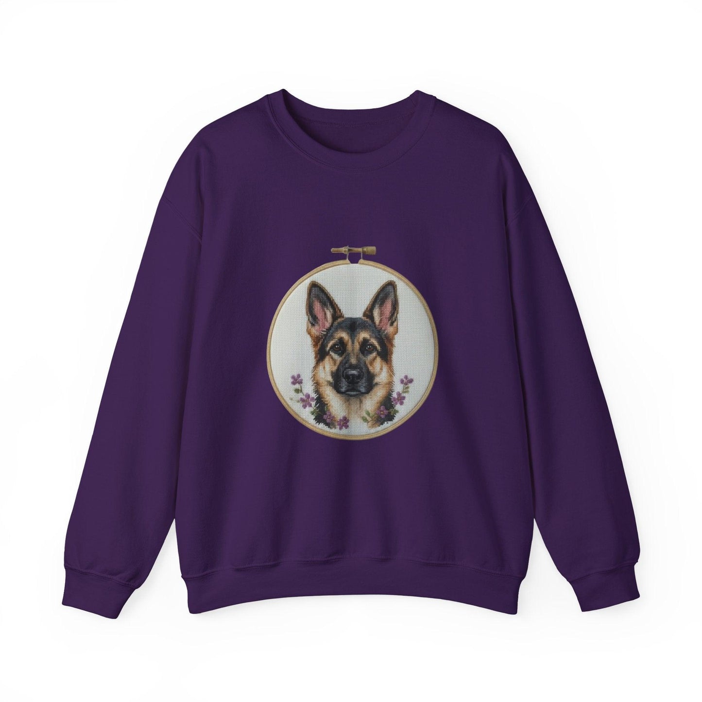 German Shepherd Portrait Embroidery Hoop Sweatshirt | Floral Dog Face