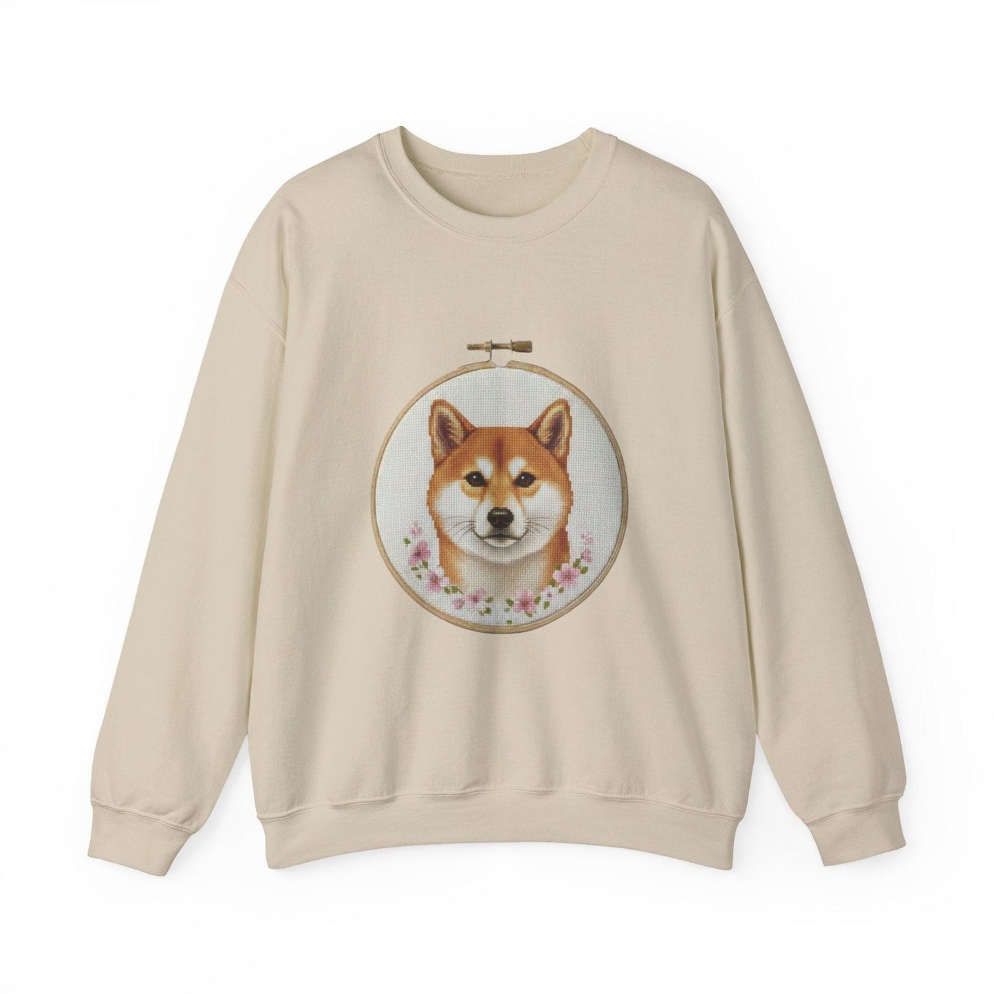 Shiba Inu Portrait Crewneck Sweatshirt | Embroidery Hoop Floral Frame