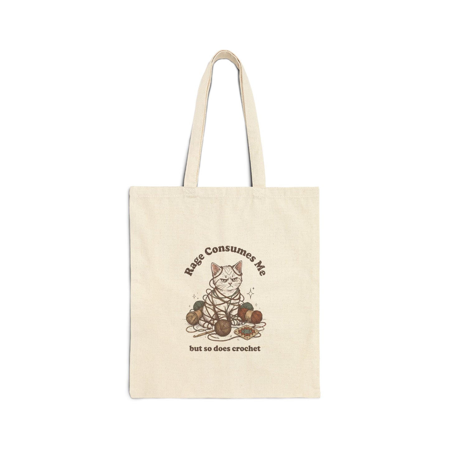Rage Consumes Me Crochet Tote Bag, Funny Yarn Lover Canvas Tote, Grandma Hobbies Bag, Crochet Cat Market Bag, Knitting Gift