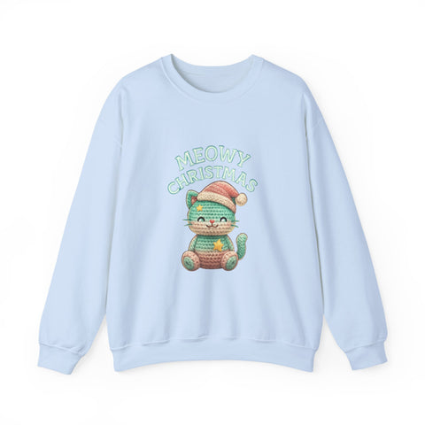 Meowy Christmas Sweatshirt, Cozy Cat Crewneck, Cat Lover Gift, Holiday Apparel, Winter Fashion