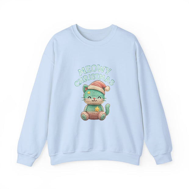 Meowy Christmas Sweatshirt, Cozy Cat Crewneck, Cat Lover Gift, Holiday Apparel, Winter Fashion