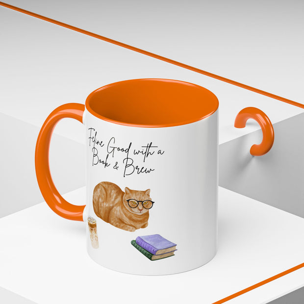 'Feline Good With A Book & Brew' Accent Coffee Mug