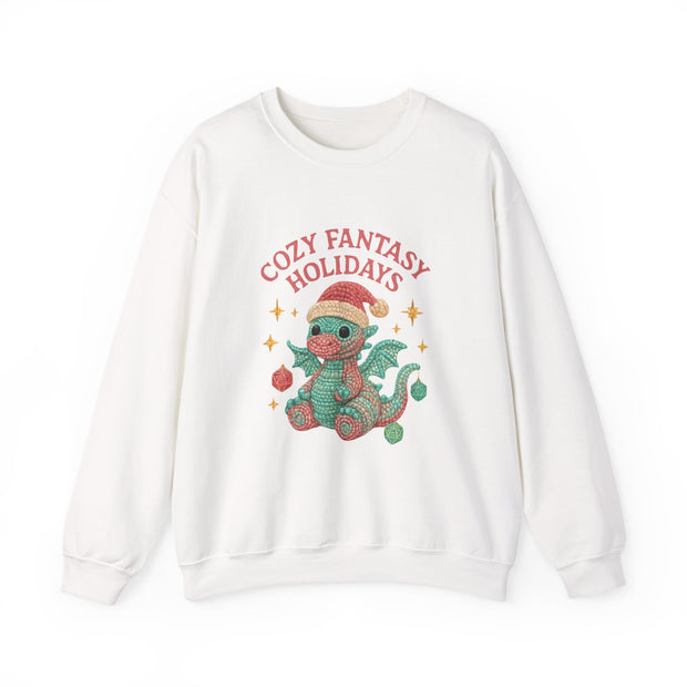 Cozy Fantasy Holidays Sweatshirt, Cute Dragon Gift, Unisex Holiday Apparel, Warm Crewneck Sweater, Casual Winter Outfit