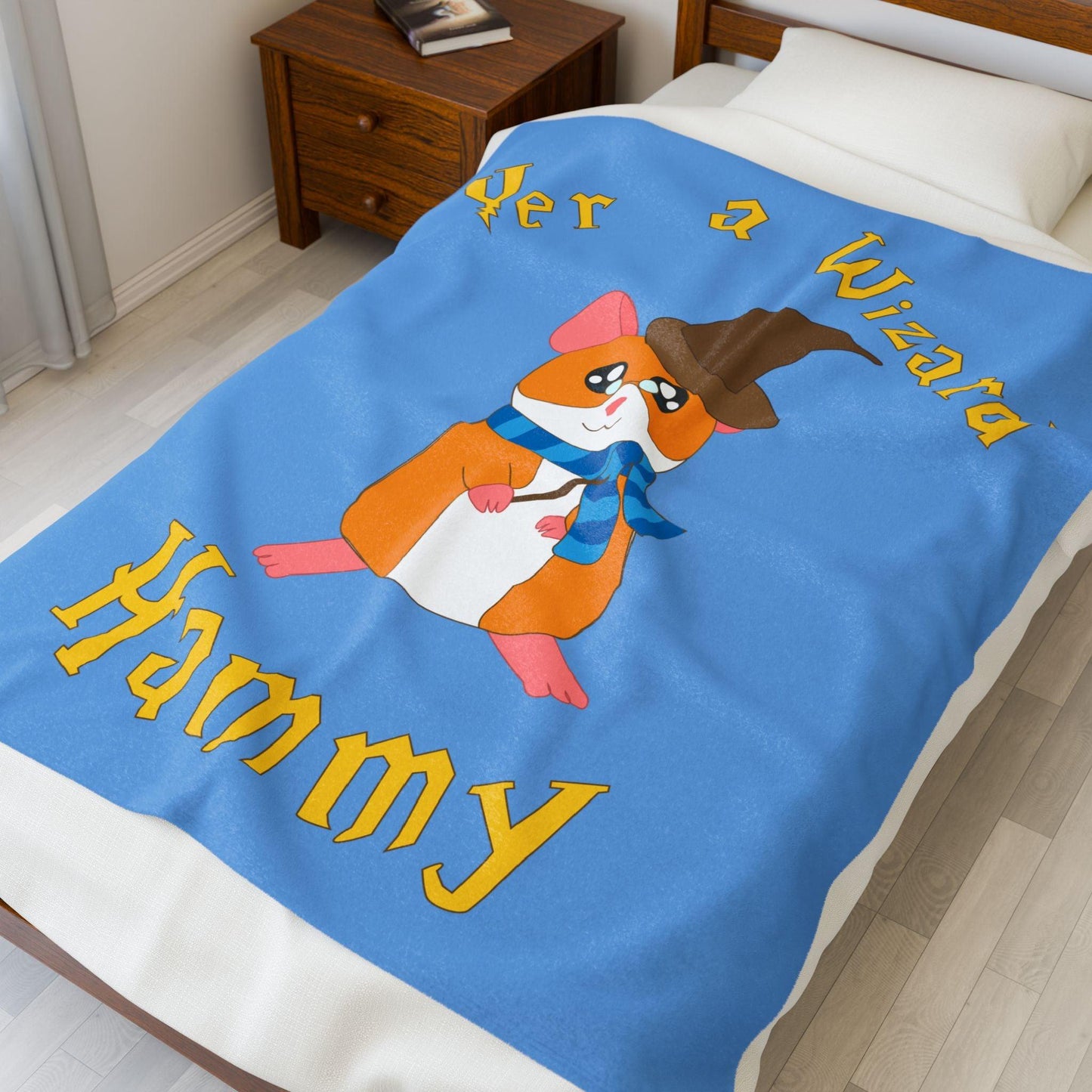 Hammy the Wizard Hamster Velveteen Plush Blanket | Cute Magic Pet Design