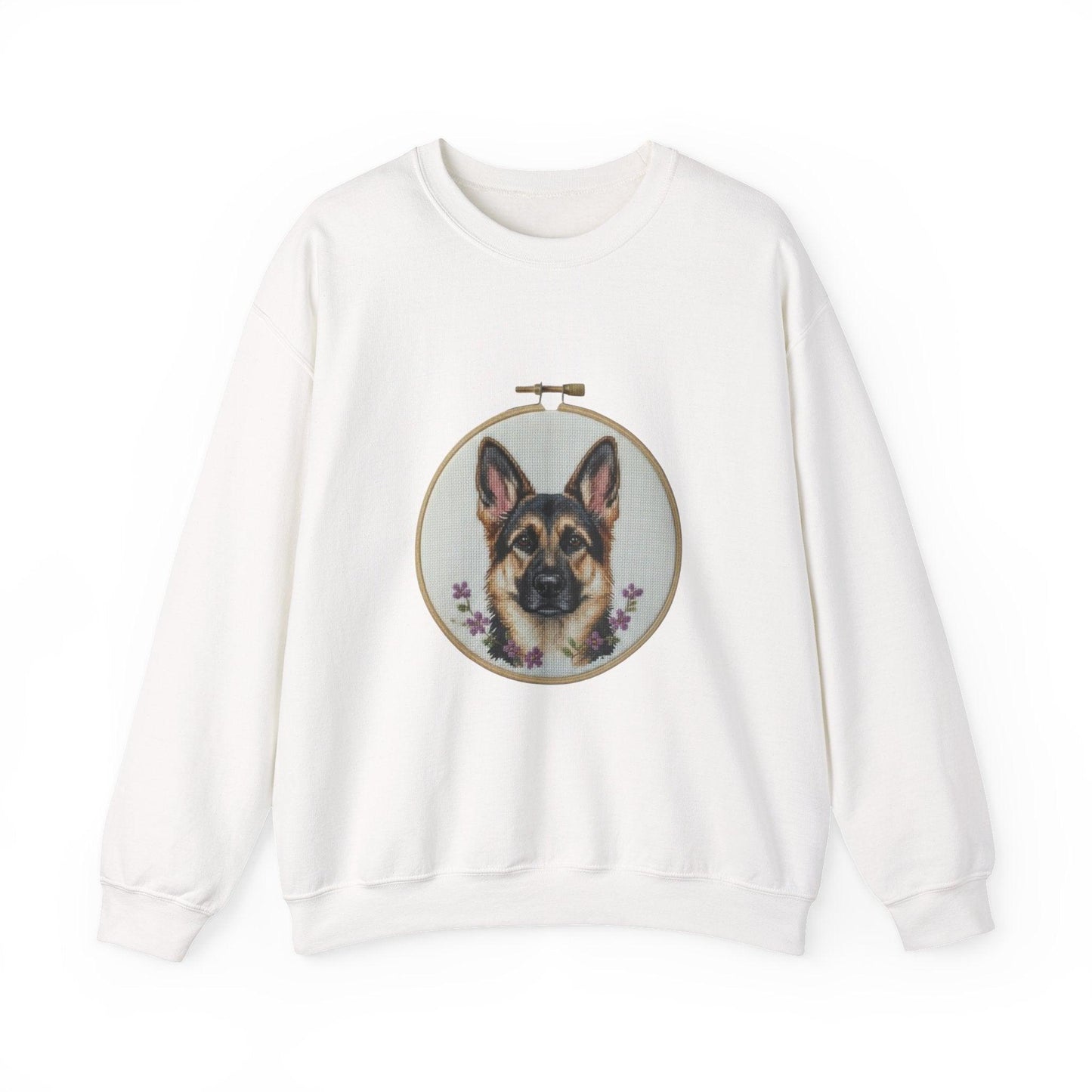 German Shepherd Portrait Embroidery Hoop Sweatshirt | Floral Dog Face