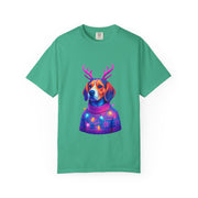 Neon Beagle in Reindeer Antlers T-Shirt | Christmas Dog Sweater Design
