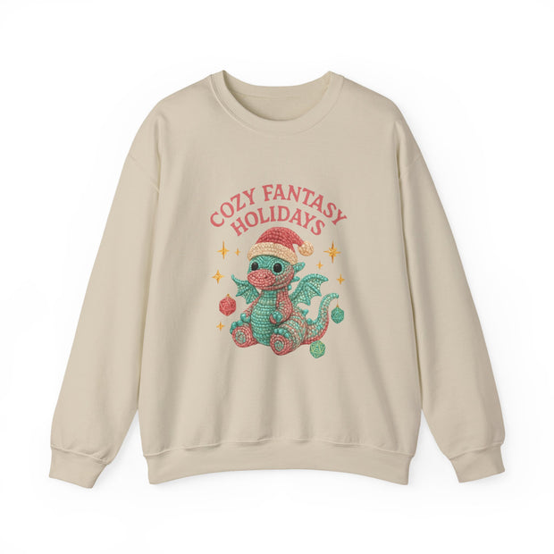 Cozy Fantasy Holidays Sweatshirt, Cute Dragon Gift, Unisex Holiday Apparel, Warm Crewneck Sweater, Casual Winter Outfit