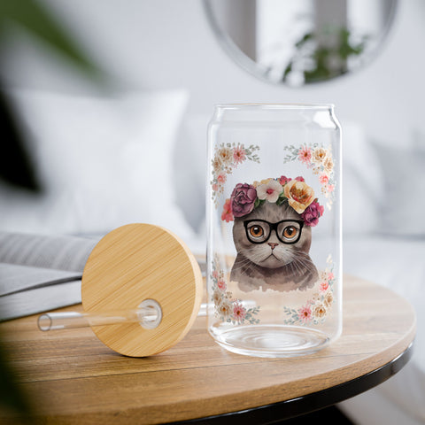Geeky Goddess Dark Gray Cat Sipper Glass
