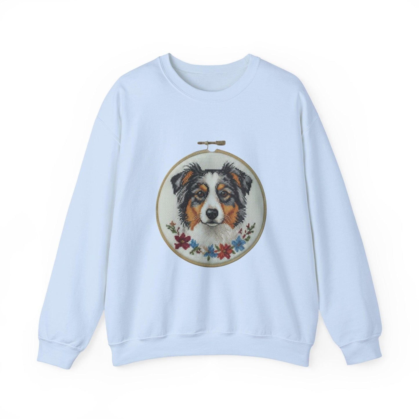 Australian Shepherd Sweatshirt, Aussie Dog Mom Gift, Embroidery Hoop Portrait, Cross Stitch Dog Crewneck