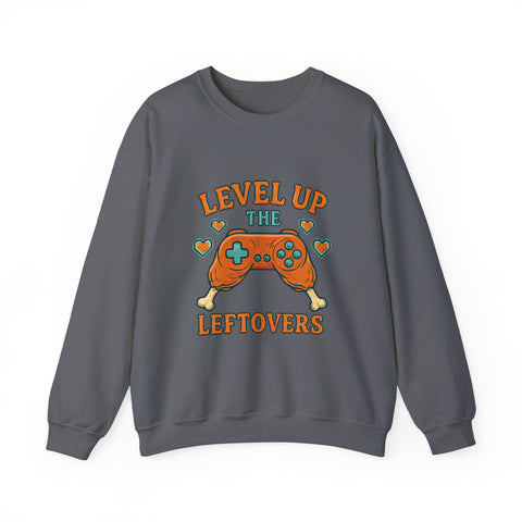 Funny Gamer Sweatshirt, Level Up Leftovers Crewneck, Gifts for Gamers, Casual Wear, Thanksgiving Sweatshirt, Cute Holiday Apparel