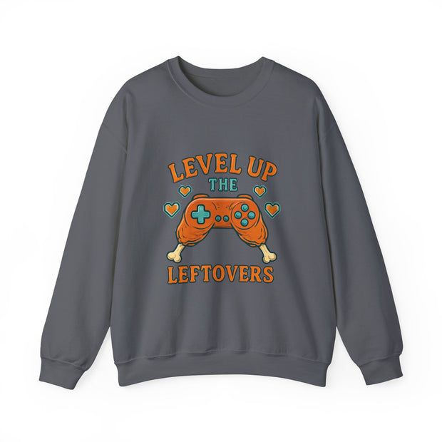 Funny Gamer Sweatshirt, Level Up Leftovers Crewneck, Gifts for Gamers, Casual Wear, Thanksgiving Sweatshirt, Cute Holiday Apparel