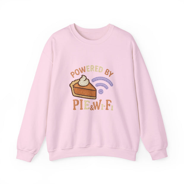 Powered by Pie and Wi-Fi Crewneck Sweatshirt, Cozy Sweatshirt Gift, Funny Thanksgiving Apparel, Comfy Fall Wear, Unisex Sweater