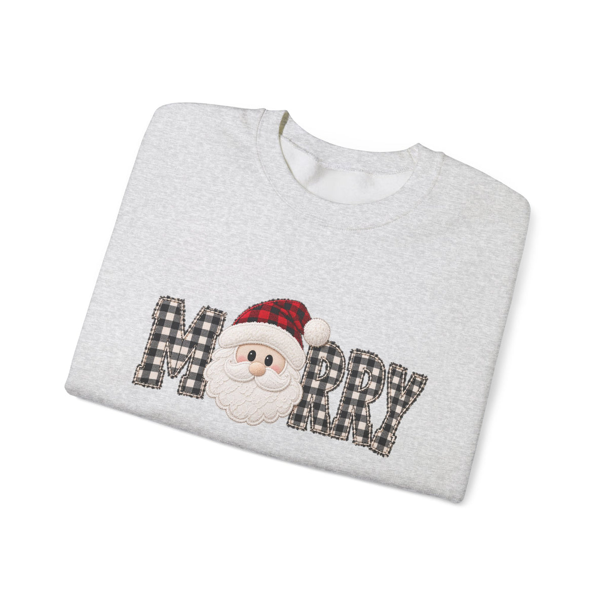 Merry Christmas Sweatshirt, Santa Christmas Crewneck, Plaid Holiday Sweater, Cute Santa Shirt, Cozy Christmas Gift for Her